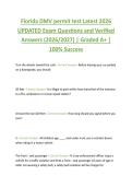 Florida DMV permit test Latest 2026  UPDATED Exam Questions and Verified  Answers &lpar;2026&sol;2027&rpar; &vert; Graded A&plus; &vert;  100&percnt; Success 
