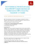 NCCT SURGICAL TECH EXAM Actual Exam 2026&sol;2027 Complete Questions and Verified Answers 100&percnt; Correct Pass Guaranteed - A&plus; Graded