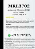 MRL3702 Assignment 1 &lpar;COMPLETE ANSWERS&rpar; Semester 1 2026 - DUE  April 2026 