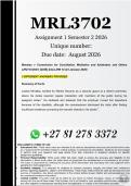 MRL3702 Assignment 1 &lpar;COMPLETE ANSWERS&rpar; Semester 2 2026 - DUE  August 2026 