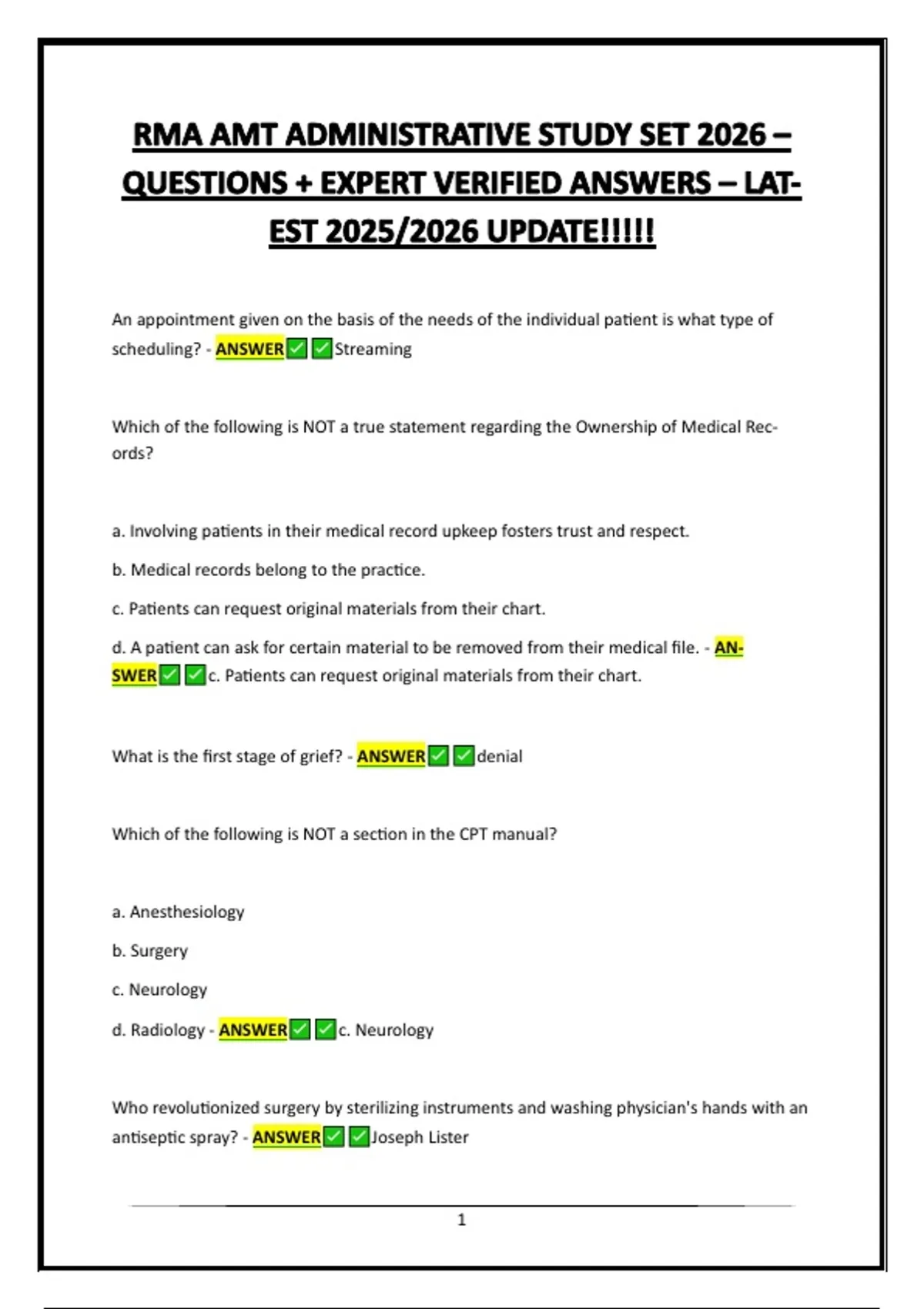 RMA AMT ADMINISTRATIVE STUDY SET 2026 – QUESTIONS + EXPERT VERIFIED ...