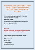 REAL ESTATE SALESPERSON LICENSE EXAM &vert; CORRECT ANSWERS WITH RATIONALES&period; A&plus; GUARANTEED SUCCESS