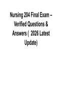 Nursing 204 Final Exam Verified Questions & Answers Complete Study Guide 2026 Latest Update