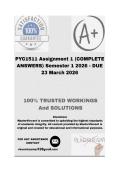 PYC1511 Assignment 1 &lpar;COMPLETE ANSWERS&rpar; Semester 1 2026 - DUE 23 March 2026&semi; 100&percnt; Correct solutions and explanations&period;