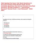 Public Speaking Final Exam Test Bank Questions &  Accurate Answers Most Recent Exam Actual  Complete Questions And Correct Answers &lpar;Verified  Answers&rpar; Already Graded A&plus; &vert; Guaranteed  Success&excl;&excl; Newest Exam &vert; Just Released&excl;&excl;  2026 2027 