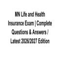 MN Life and Health Insurance Exam Complete Questions and Answers Study Guide &vert; Minnesota Insurance License Prep Latest 2026 Update