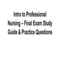 Intro to Professional Nursing Final Exam Study Guide and Practice Questions &vert; Complete Exam Prep Latest 2026 Update