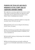 PEARSON VUE TEXAS LIFE AND HEALTH INSURANCE ACTUAL SCRIPT 2026 151 QUESTIONS ANSWERS VERIFIED