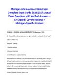 Michigan Life Insurance State Exam Complete Study Guide 2026&sol;2027&colon; Actual Exam Questions with Verified Answers &ndash; A&plus; Graded &vert; Covers National &plus; Michigan-Specific Content