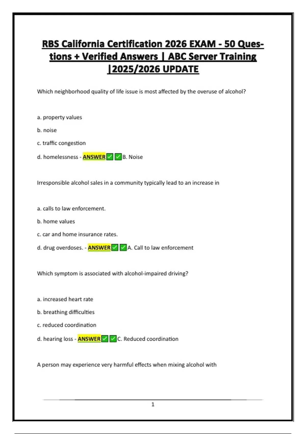 RBS California Certification 2026 EXAM - 50 Questions + Verified Answers | ABC Server Training ...
