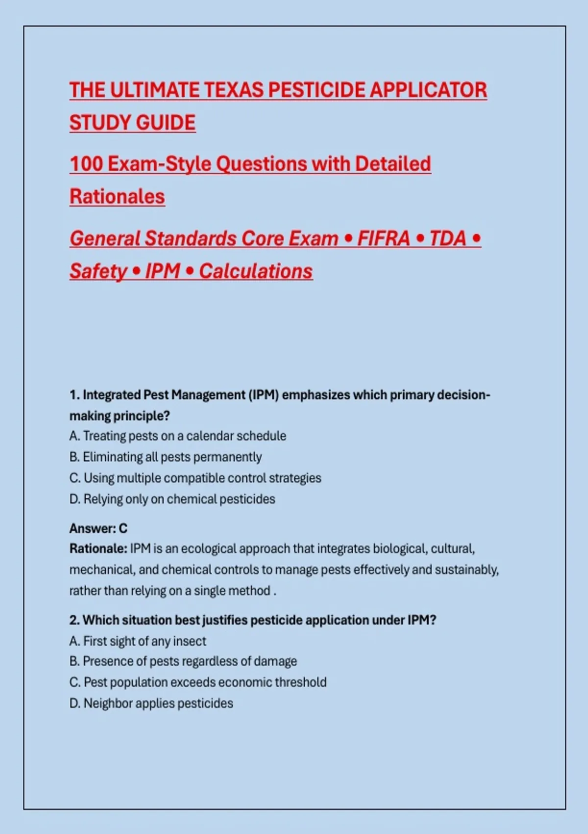 Tda Study Guide Color Coding THE ULTIMATE TEXAS PESTICIDE APPLICATOR STUDY GUIDE 100 Exam-Style ...