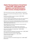 Kaplan Nursing Entrance Actual Exam &lpar;La&period;&period;&period;ers 100- Correct Already Graded A&plus;&period;