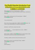 Oral Health Education Introduction Exam  UPDATED ACTUAL QUESTIONS AND  CORRECT ANSWERS