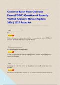 Concrete Batch Plant Operator Exam &lpar;FDOT&rpar; Questions & Expertly Verified Answers&vert; Newest Update 2026 &vert; 2027 Rated A&plus;     