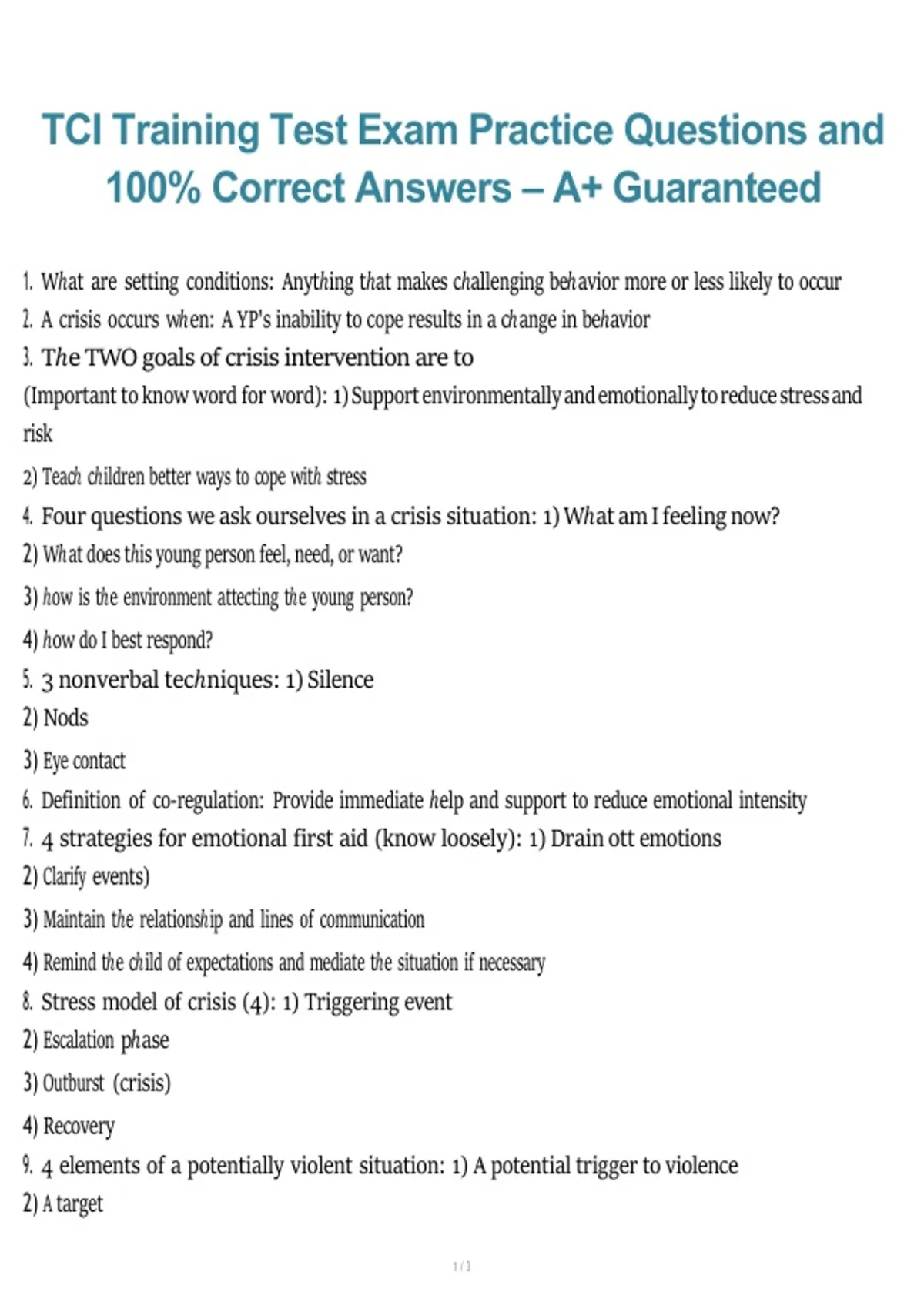 TCI Training – Test Exam Practice Questions and 100% Correct Answers A+ Guaranteed 2026/2027 ...