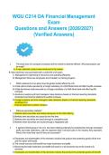 WGU C214 OA Financial Management Actual Exam Questions and Answers &lpar;2026&sol;2027&rpar; &lpar;Verified Answers&rpar;