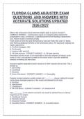 FLORIDA CLAIMS ADJUSTER EXAM QUESTIONS  AND ANSWERS WITH   ACCURATE SOLUTIONS UPDATED  2026 &sol;2027