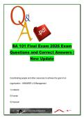 BA 101 Final Exam 2026 &ndash; Business Administration 101 &ndash; 185 Questions & Correct Answers on Management&comma; Marketing&comma; Accounting and Operations