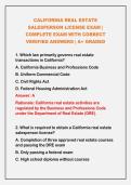 CALIFORNIA REAL ESTATE SALESPERSON LICENSE EXAM &vert; COMPLETE EXAM WITH CORRECT VERIFIED ANSWERS &vert; A&plus; GRADED