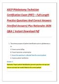 ASCP Phlebotomy Technician  Certification Exam &lpar;PBT&rpar; &ndash; Full-Length  Practice Questions And Correct Answers  &lpar;Verified Answers&rpar; Plus Rationales 2026  Q&A &vert; Instant Download Pdf