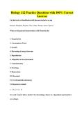 Biology 112 Practice Questions with 100&percnt; Correct Answers