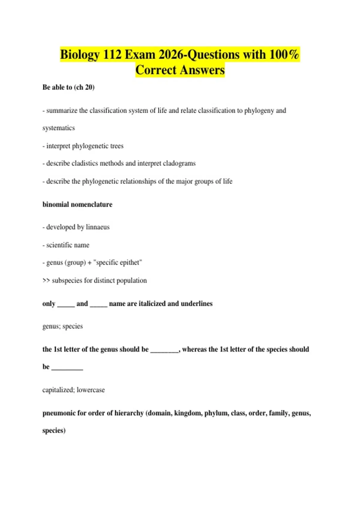 Biology 112 Exam 2026-Questions with 100% Correct Answers - Biology 112 ...