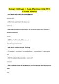 Biology 112 Exam 1- Kern-Questions with 100&percnt; Correct Answers