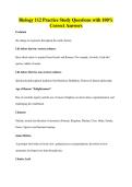 Biology 112 Practice Study Questions with 100&percnt; Correct Answers