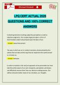 LPQ CERT ACTUAL 2026 QUESTIONS AND 100&percnt; CORRECT ANSWERS