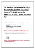 North Dakota Psychology Jurisprudence  Exam Practice Questions And Correct  Answers &lpar;Verified Answers&rpar; Plus  Rationales 2026 Q&A Instant Download  Pdf 