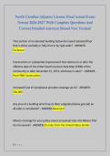 North Carolina Adjuster License Final Actual Exam  Newest 2026-2027 With Complete Questions And  Correct Detailed Answers&vert; Brand New Version&excl; 