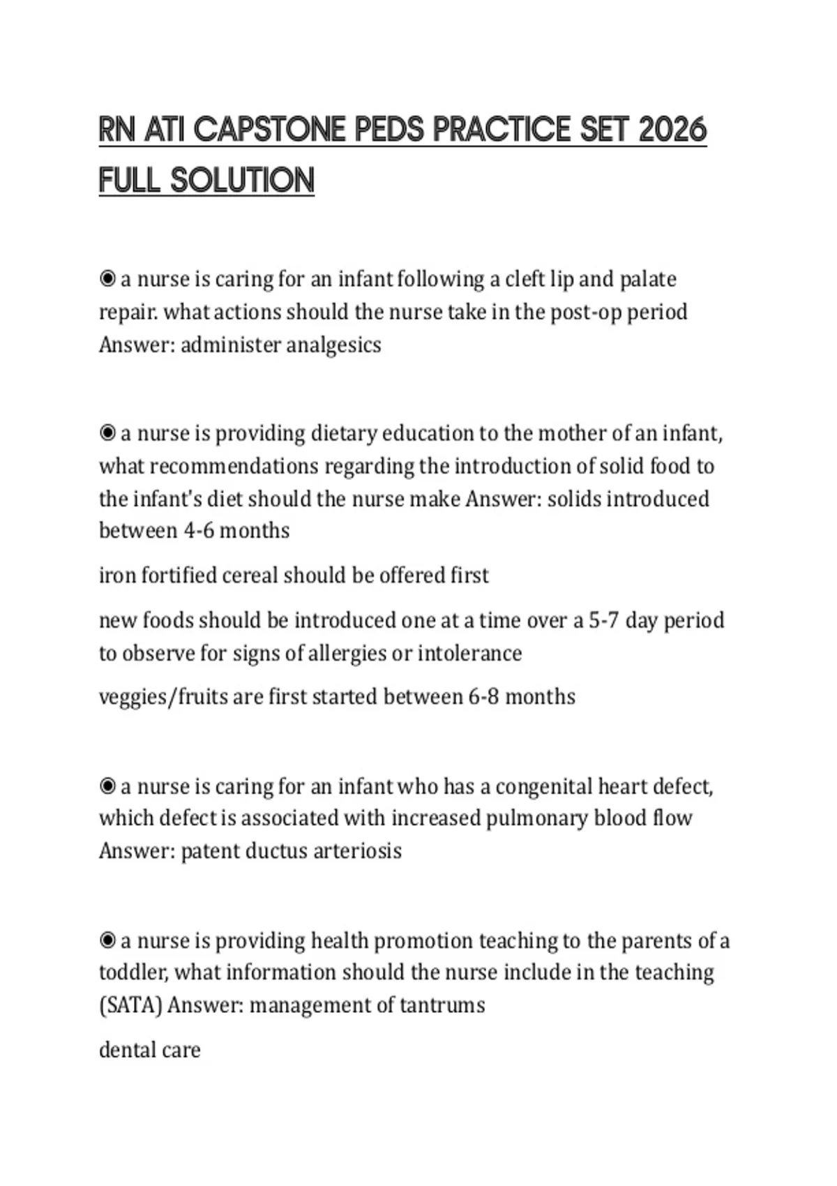 Pds R. Handbook RN ATI CAPSTONE PEDS PRACTICE SET 2026 FULL SOLUTION - RN ATI CAPSTONE ...