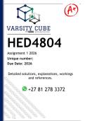 HED4804 Assignment 1 &lpar;DETAILED ANSWERS&rpar; 2026 - DISTINCTION GUARANTEED
