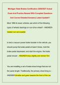 Michigan State Brakes Certification 2026&sol;2027 Actual  Exam And Practice Newest With Complete Questions  And Correct Detailed Answers&vert; Latest Update&excl;&excl;&excl; 