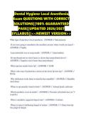Dental Hygiene Local Anesthesia Exam QUESTIONS WITH CORRECT SOLUTIONS&vert;&vert;100&percnt; GUARANTEED PASS&vert;&vert;UPDATED 2026&sol;2027 SYLLABUS&vert;&vert;<<NEWEST VERSION>>