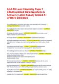 AQA AS Level Chemistry Paper 1 EXAM &lpar;2026&rpar; Questions & Answers &vert; Latest Already Graded A&plus; UPDATE