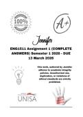 ENG1511 Assignment 1 &lpar;COMPLETE ANSWERS&rpar; Semester 1 2026 - DUE 13 March 2026&semi; 100&percnt; Correct solutions and explanations&period; 