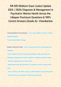NR 605 Midterm Exam Latest 2025&sol;2026&colon; Verified Answers&comma; Complete Study Guide & Psychotherapy Models &vert; Psychiatric-Mental Health Across Lifespan Practicum &vert; Chamberlain &vert; Author&colon; Brainboosters