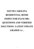 SOUTH CAROLINA RESIDENTIAL HOME INSPECTOR EXAM 100&plus; QUESTIONS AND VERIFIED SOLUTIONS LATEST UPDATE GRADED A&plus; &period;