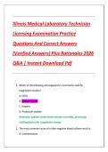 Illinois Medical Laboratory Technician Licensing Examination Practice Questions And Correct Answers &lpar;Verified Answers&rpar; Plus Rationales 2026 Q&A &vert; Instant Download Pdf