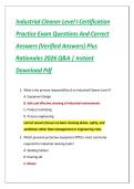 Industrial Cleaner Level I Certification Practice Exam Questions And Correct Answers &lpar;Verified Answers&rpar; Plus Rationales 2026 Q&A &vert; Instant Download Pdf