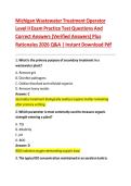 Michigan Wastewater Treatment Operator Level II Exam Practice Test Questions And Correct Answers &lpar;Verified Answers&rpar; Plus Rationales 2026 Q&A &vert; Instant Download Pdf