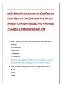 Mold Remediation Contractor Certification Exam Practice Test Questions And Correct Answers &lpar;Verified Answers&rpar; Plus Rationales 2026 Q&A &vert; Instant Download Pdf