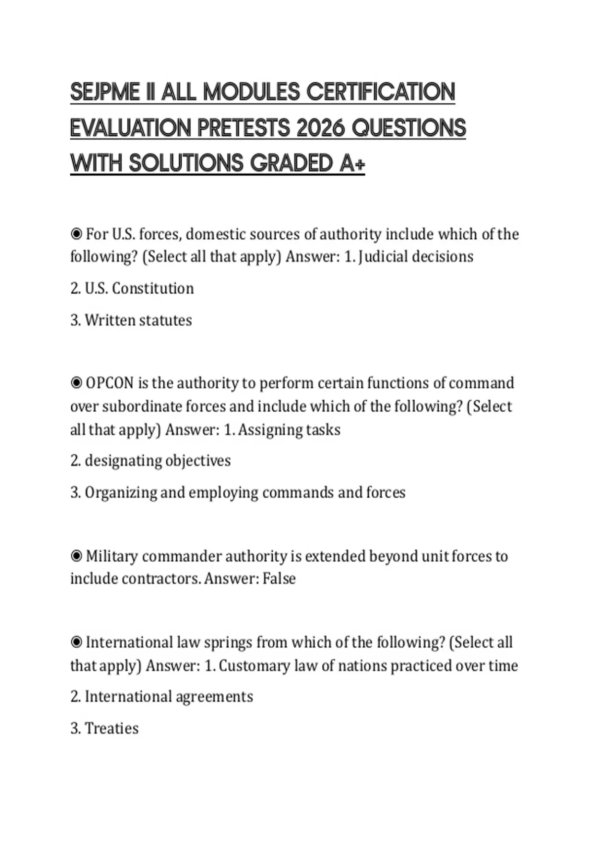 SEJPME II ALL MODULES CERTIFICATION EVALUATION PRETESTS 2026 QUESTIONS ...