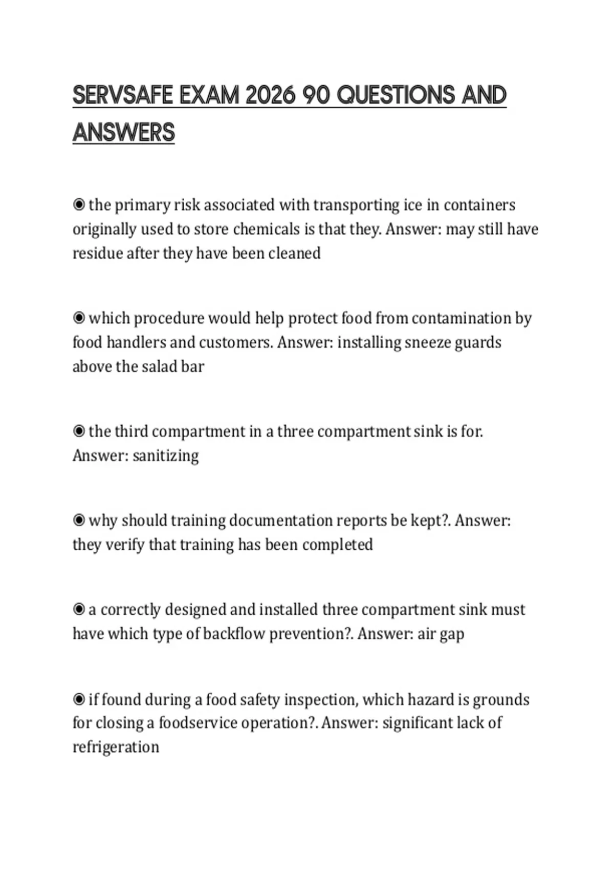 SERVSAFE EXAM 2026 90 QUESTIONS AND ANSWERS - ServSafe - Stuvia US
