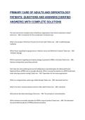 PRIMARY CARE OF ADULTS AND GERONTOLOGY PATIENTS&colon; QUESTIONS AND ANSWERS &lbrack;VERIFIED ANSWERS&rsqb; &vert;WITH COMPLETE SOLUTIONS 