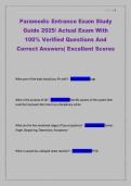 Paramedic Entrance Exam Study Guide 2025 &vert; Latest Actual Exam Questions & Verified Answers for EMT&sol;Paramedic Certification &vert; Complete Review for Emergency Medical Services Admission Graded A&plus;
