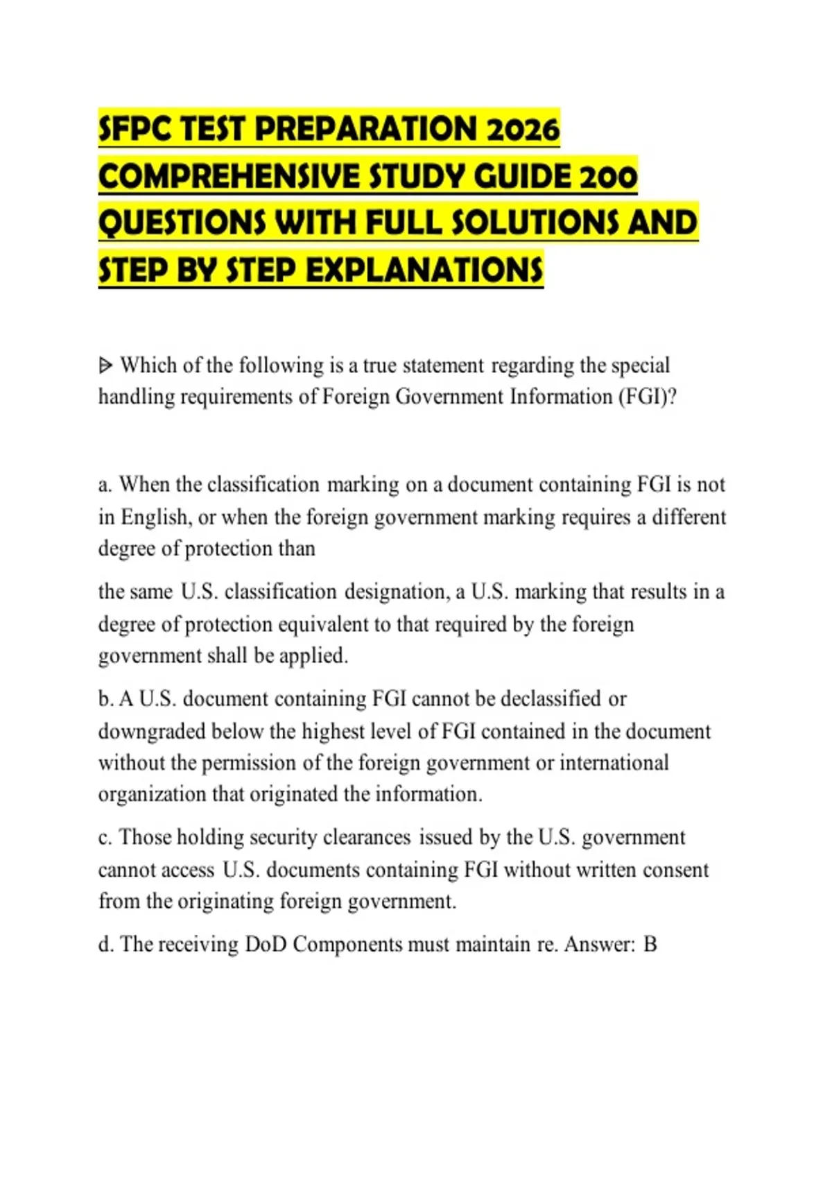 SFPC TEST PREPARATION 2026 COMPREHENSIVE STUDY GUIDE 200 QUESTIONS WITH ...