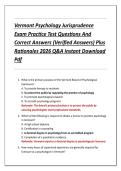 Vermont Psychology Jurisprudence  Exam Practice Test Questions And  Correct Answers &lpar;Verified Answers&rpar; Plus  Rationales 2026 Q&A Instant Download  Pdf 