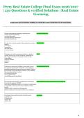 Perry Real Estate College Final Exam 2026&sol;2027  &vert; 250 Questions & verified Solutions &vert; Real Estate  Licensing